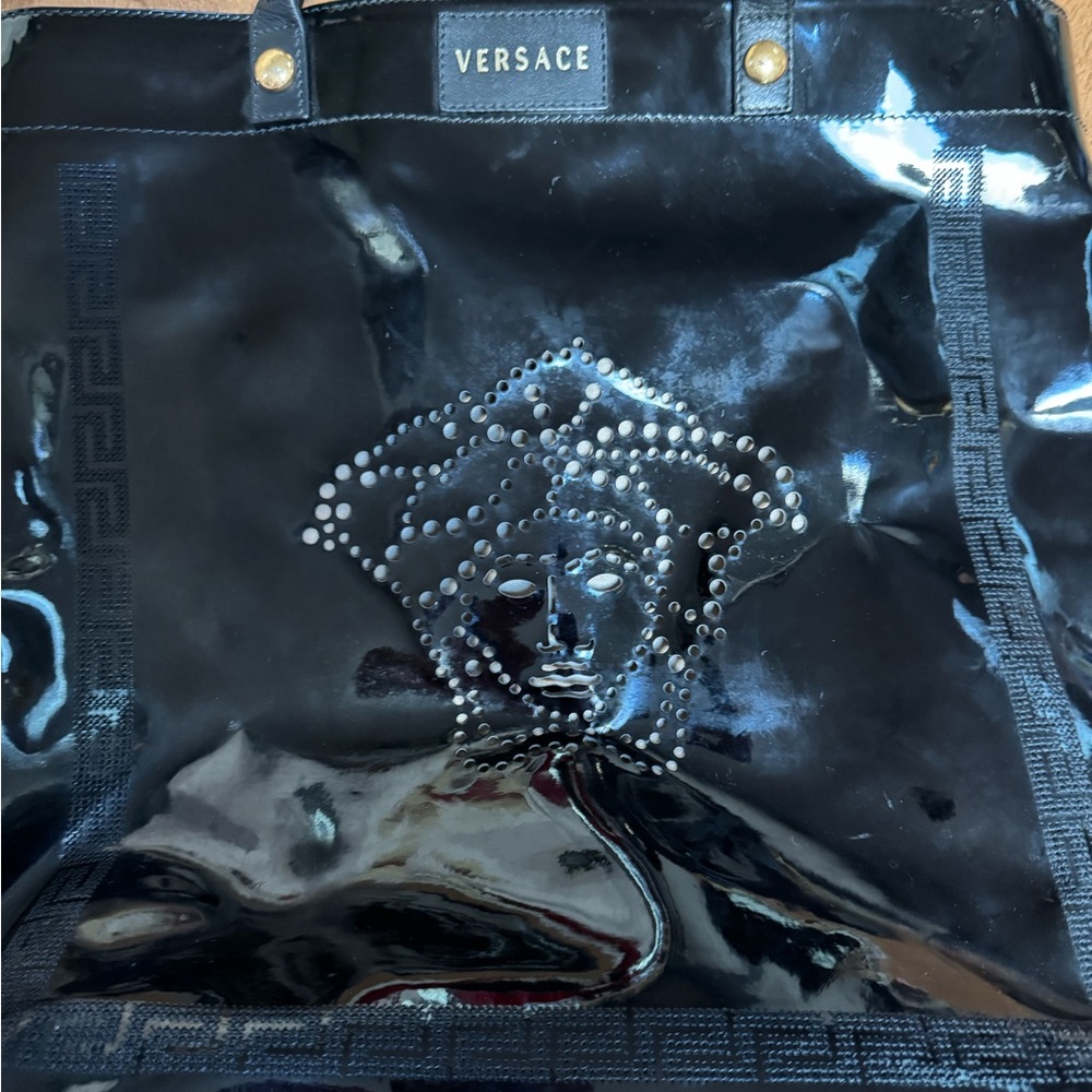 Versace Shiny Black Tote Bag